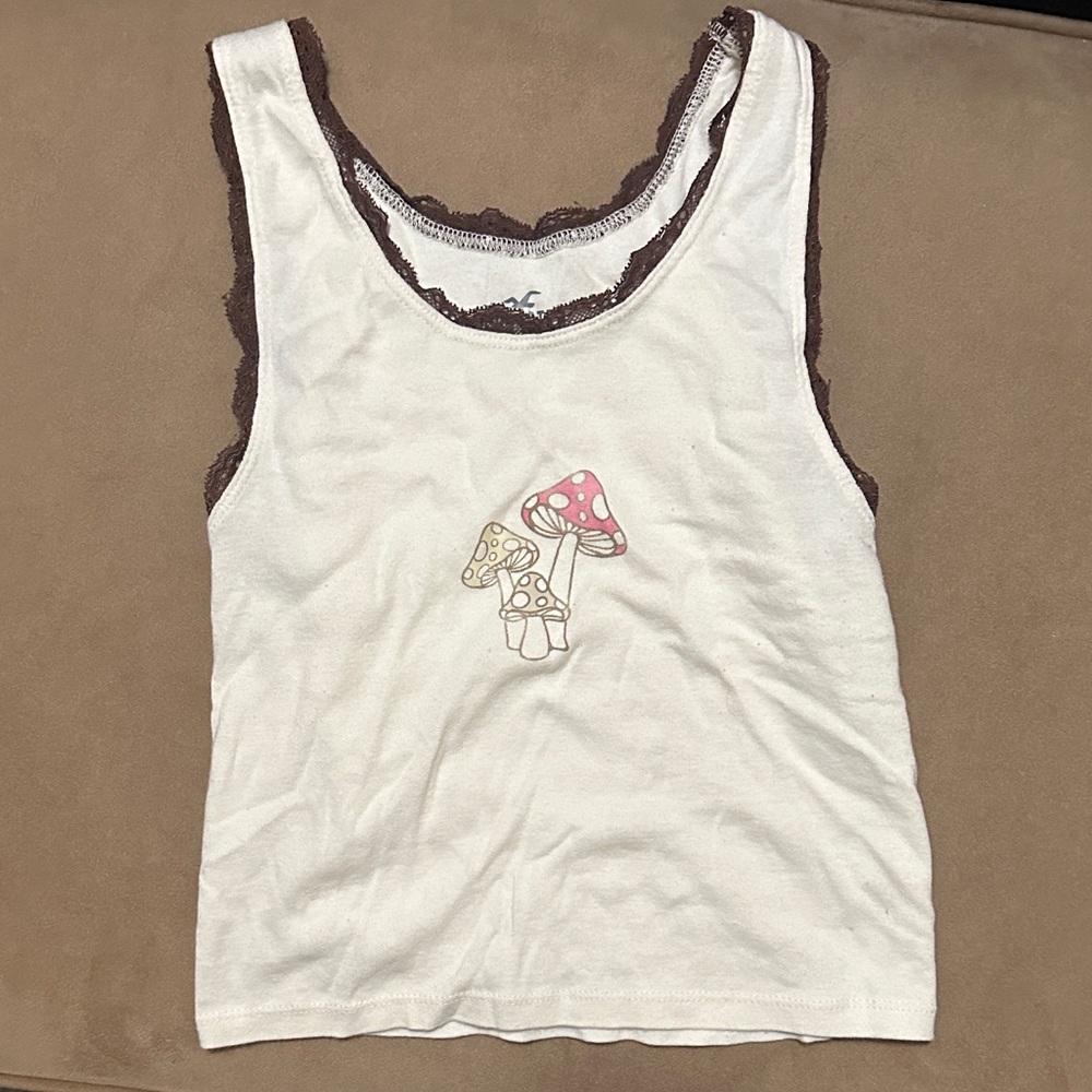 Hollister Cream Tank Top with Brown Lace